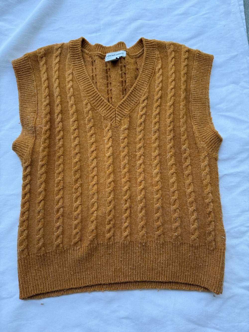 Cupcakes and Cashmere Cable Knit V-Neck Sweater Vest in Mustard